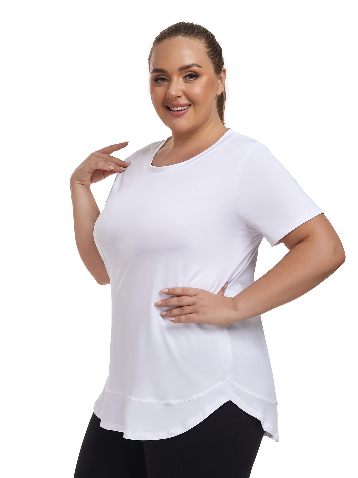 Abrooical Plus Size Women's Fitness Short Sleeve Top Crew Neck Loose Sportswear Sports Fitness Yoga Clothing White X-Large