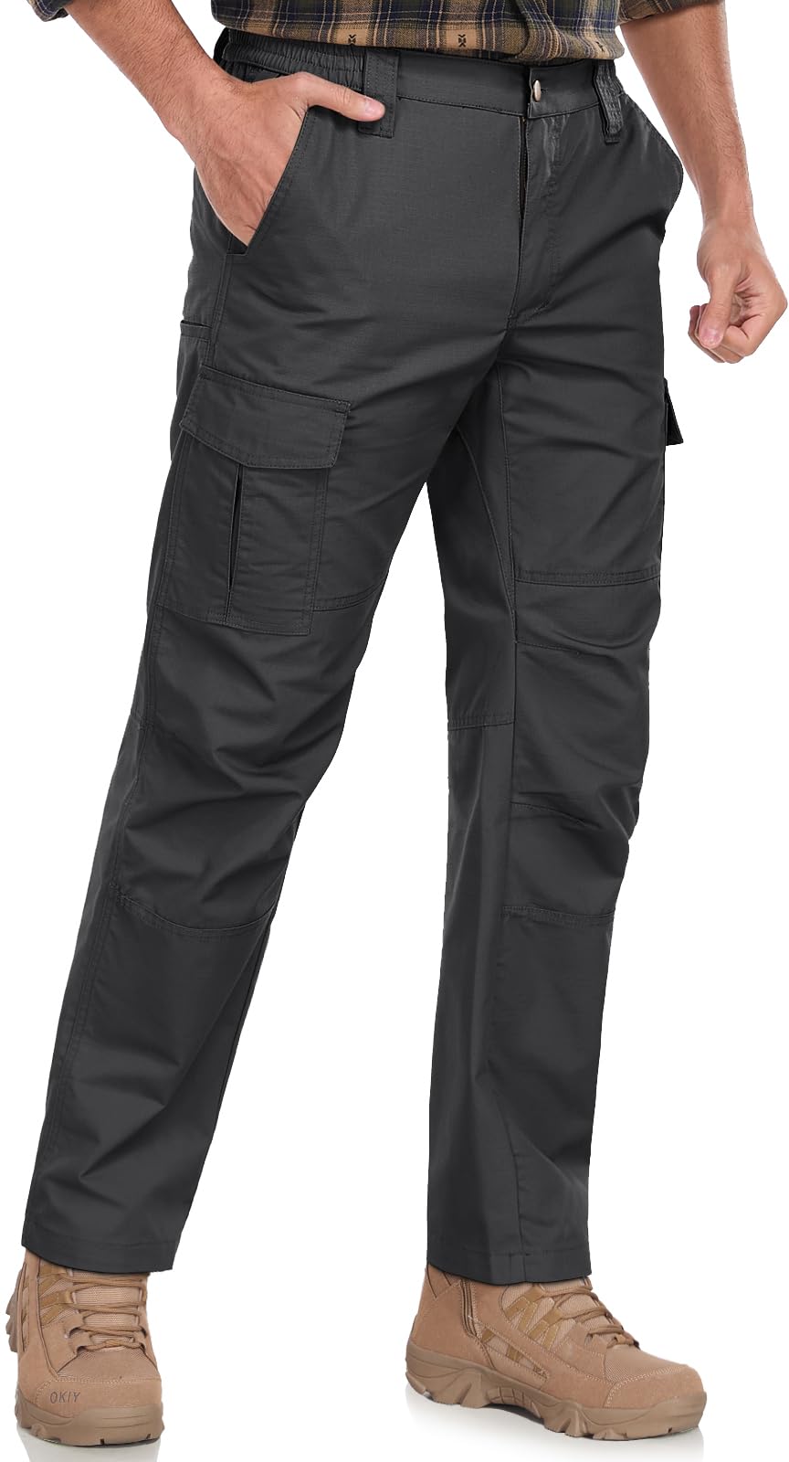 SPOSULEI Mens Cargo Pants Waterproof Ripstop Durable Tactical Work Pants Outdoor Lightweight Utility Hiking Working Construction Pants with 7 Pockets Black 32Wx30L