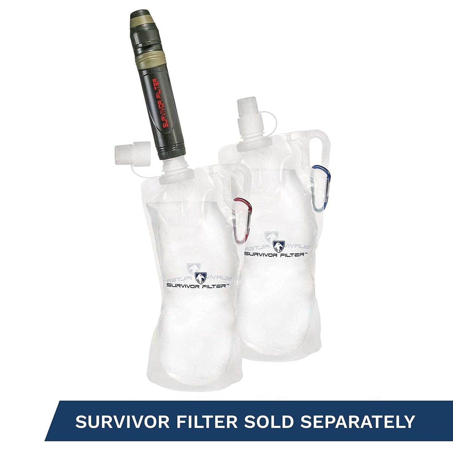 Survivor Filter 1L Clear Collapsible Water Bottles - Travel, Hiking, Foldable, BPA-Free - 2 x 33oz