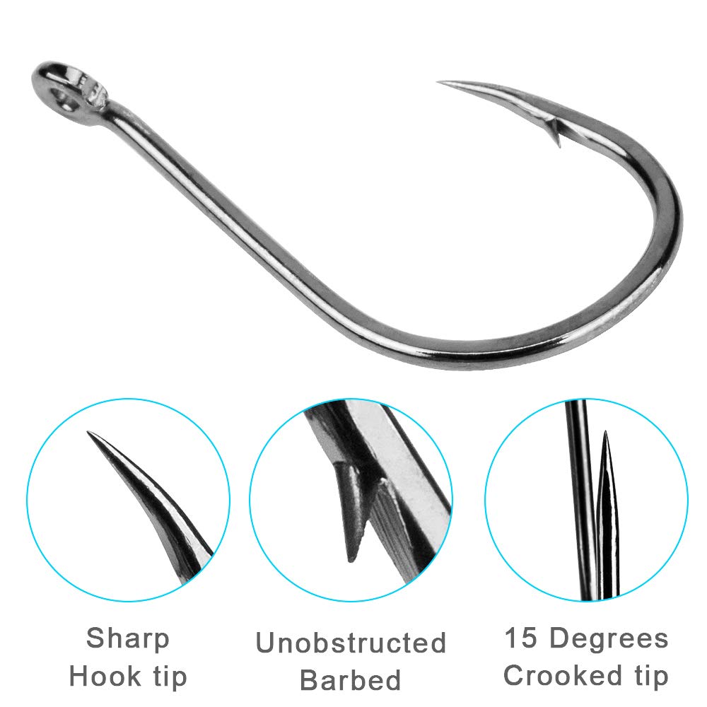FCFKUK 240pcs/box Large Size Premium Fishhooks, 8 Sizes Strong Custom Offset Sport Black High Carbon Steel Barbs Fishing Hooks