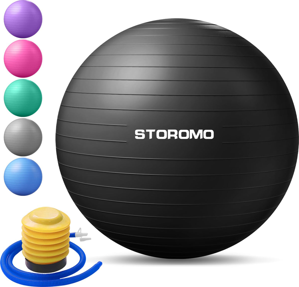 STOROMO Exercise Ball,Yoga Ball(with Exercise Tutorial)，Extra Thick Non-Slip,Holds 2500 lbs, Workout Ball for Pregnancy Birthing and Balance Stability (Black, 45cm/17.7in)