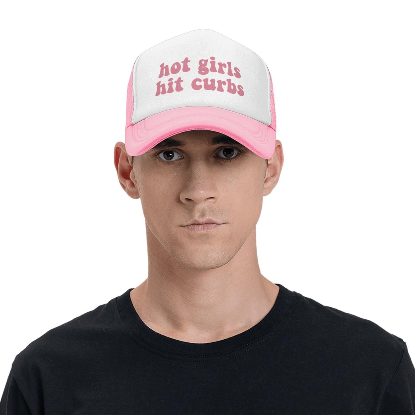 Generic Hot Girls Hit Curbs Trucker Hats for Women Pink Men Vintage Trucker Pink Hats for Men