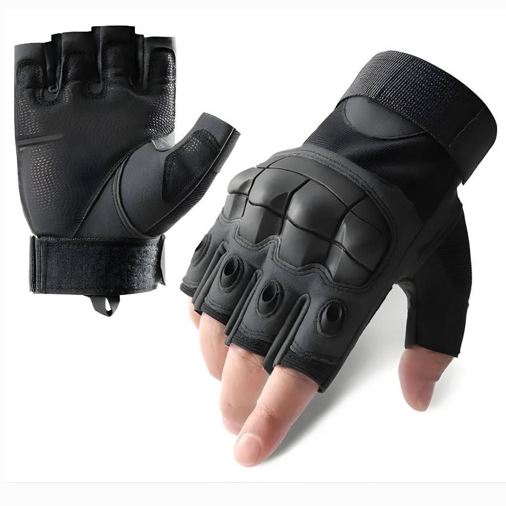 Homefy Fingerless Tactical Gloves – Men & Women, Breathable & Impact-Resistant Half-Finger Gloves for Motorcyclists, Airsoft, Cycling & Hunting, and Outdoor Sports, Beige (Black, XX-Large)