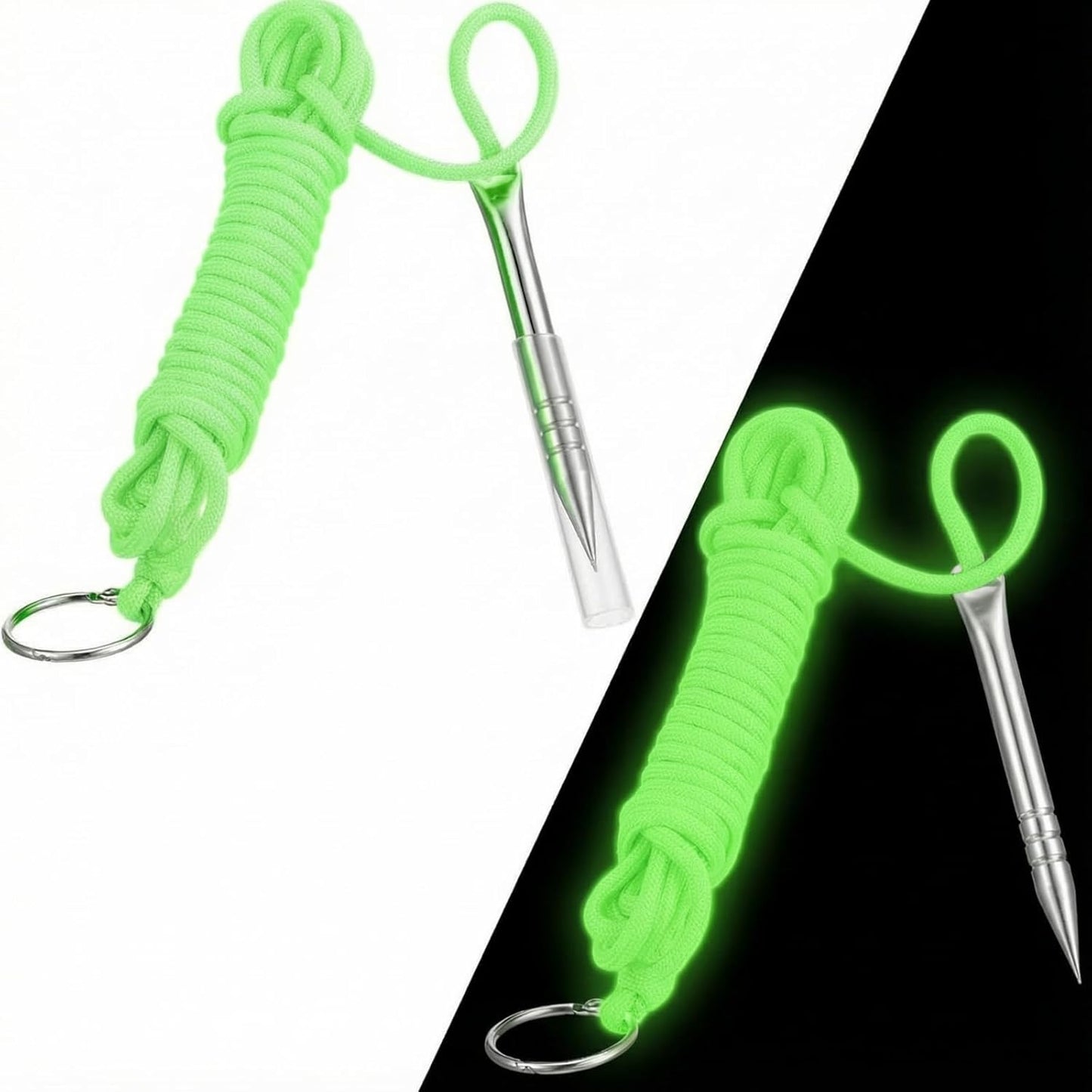 Glow in The Dark Paracord Fishing Stringer - 10 Ft, 550lb Capacity, Stainless Steel Spike & Split Ring