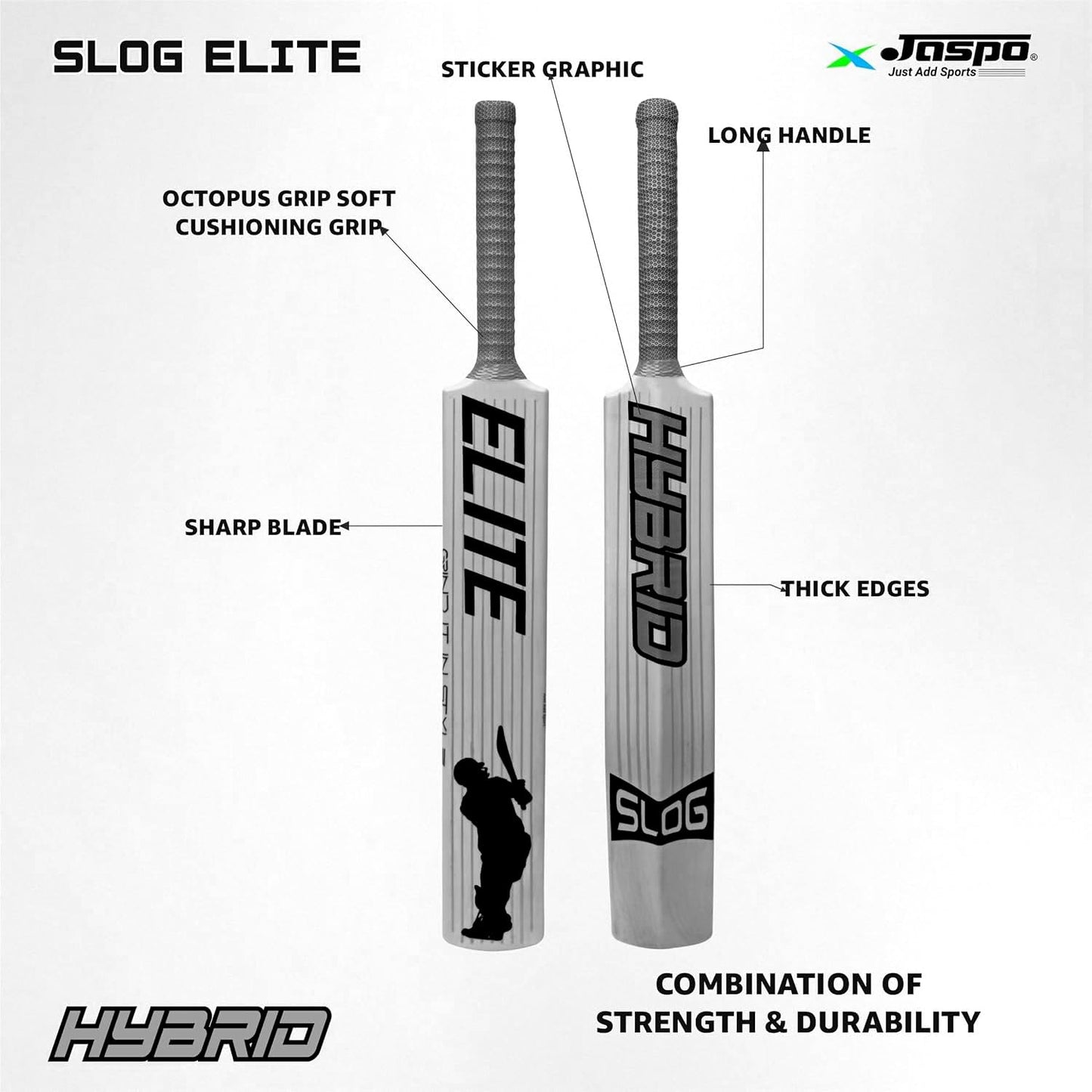 Jaspo Slog Engraver Cricket Kit Full Size Plastic Bat, Synthetic Ball, Stumps Kit Bag Lightweight Durable Tennis Cricket Plastic Kit Cricket Kit