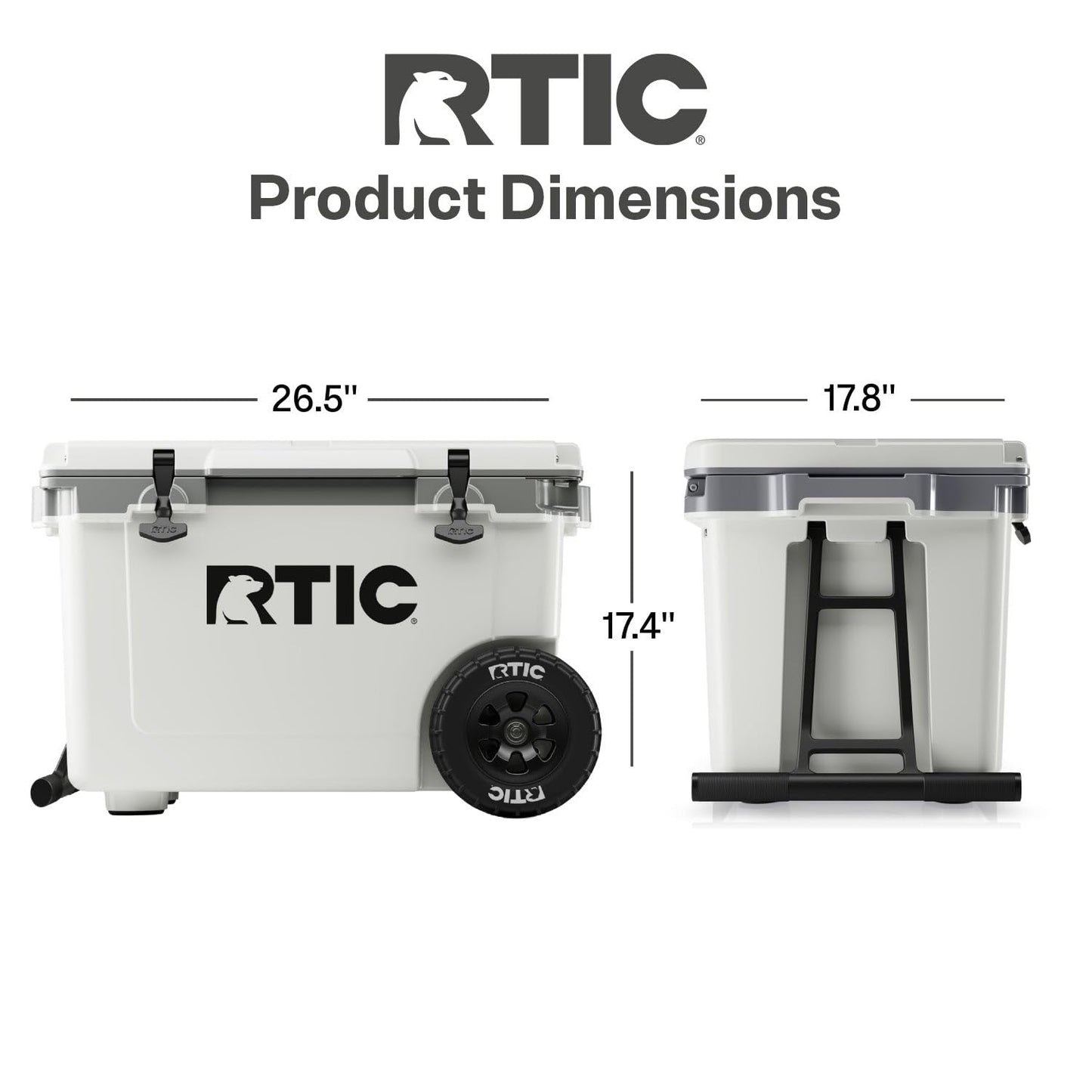 RTIC 52 Quart Ultra-Light Wheeled Hard Cooler Insulated Portable Ice Chest Box for Beach, Drink, Beverage, Camping, Picnic, Fishing, Boat, 30% Lighter Than Rotomolded Coolers, White & Grey