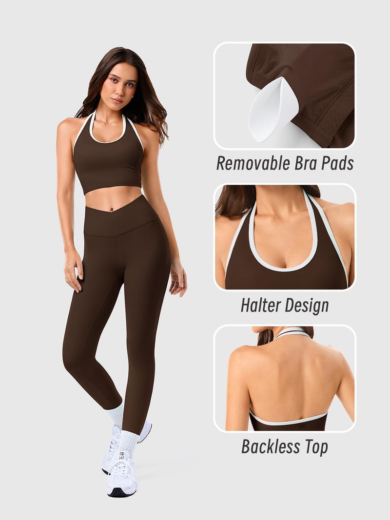 INNO MINT Womens Sports Bras Padded Color Block Scoop Neck Yoga Tops with Built in Bra for Women Gym and Lounge