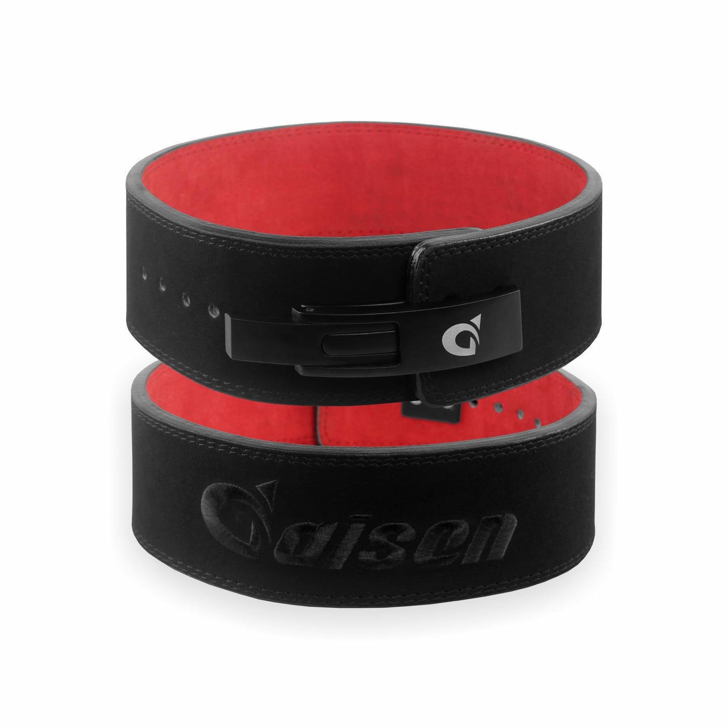 Daisen Weight Lifting Belt Powerlifting, 10mm Thick 4" Leather Lumbar Back Support, Lever Buckle Gym Strength Training Equipment, Bodybuilding Deadlifts Squats Workout Men Women (10MM Black/Red, Large)