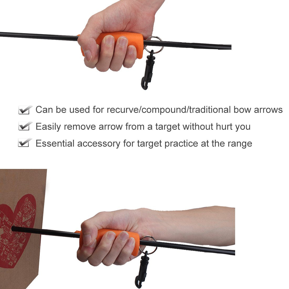 KRATARC Archery Arrow Puller Target Remover Gripper with Belt Clip (Orange-2pcs)