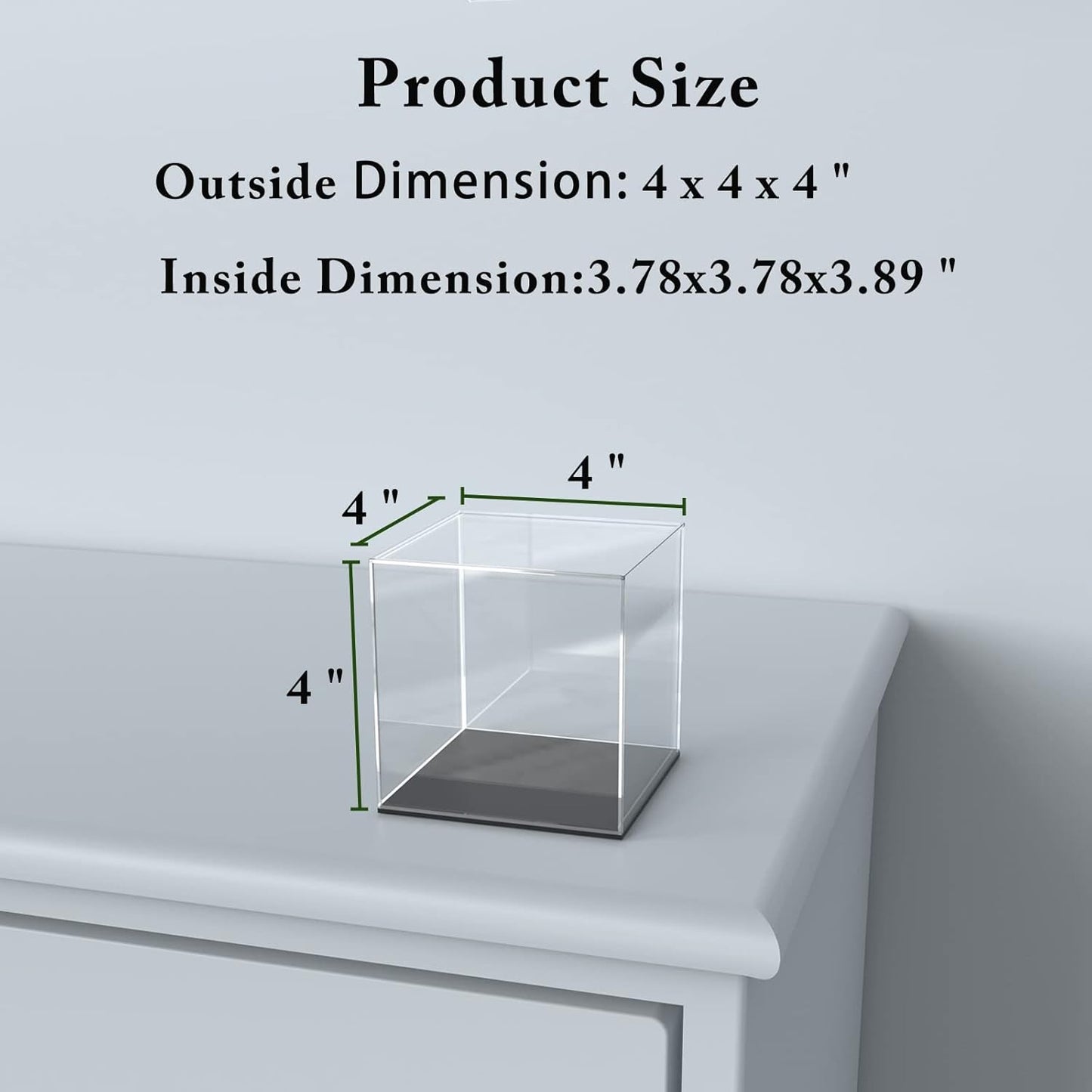 Acrylic Display Case - 4x4x4 Inch Cube Box for Softball Collectibles | Clear with Matte Black Base