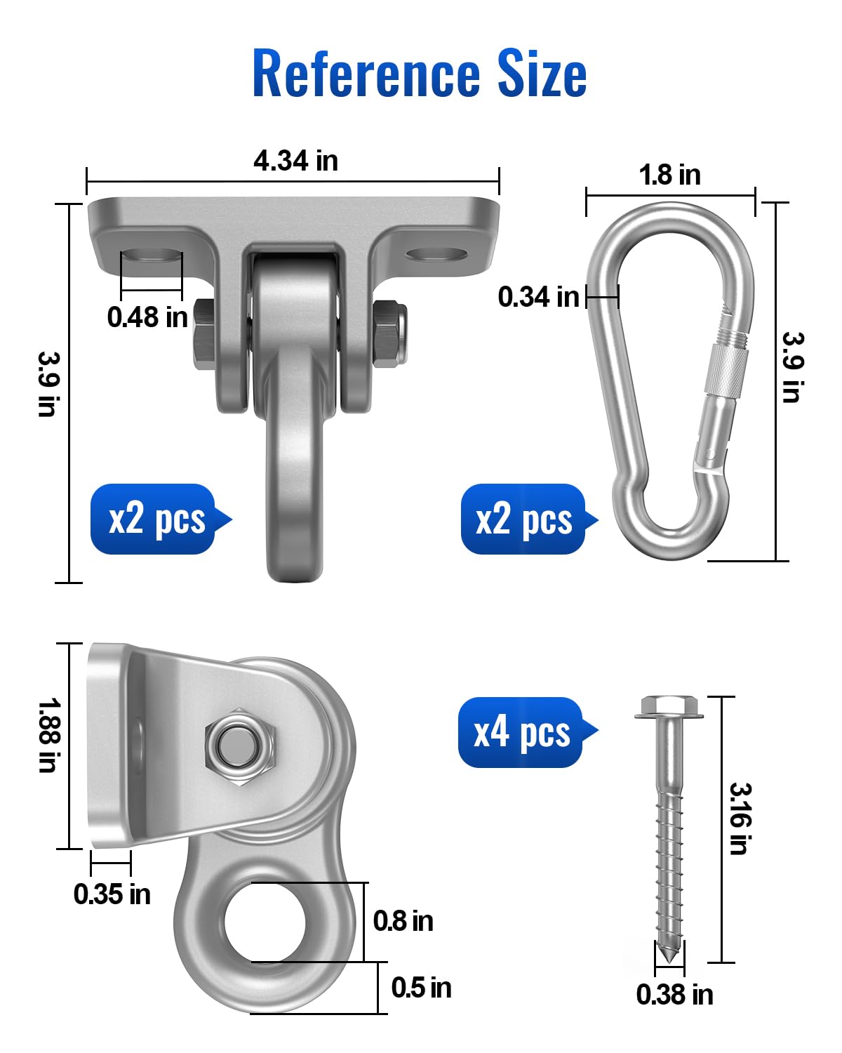 ITCPRIM Heavy Duty Swing Hangers Hardware Included-Corrosion Resistant Alloy Steel 5000+ lb Capacity for Wooden Porch Swings,Aerial Yoga Chairs,Playgrounds,Trapeze&More-Indoor Outdoor-Set of 2,Silver