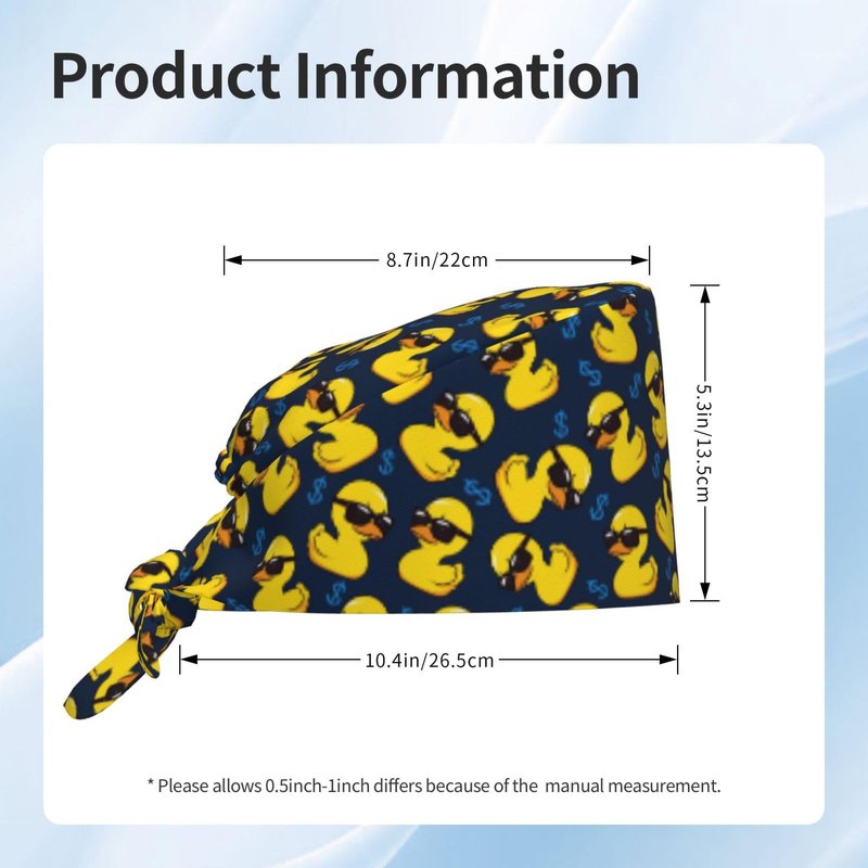 Funny Duck Working Cap with Sweatband Adjustable Scrub Cap for Women Men Tie Back Hat Nurse Surgical Caps