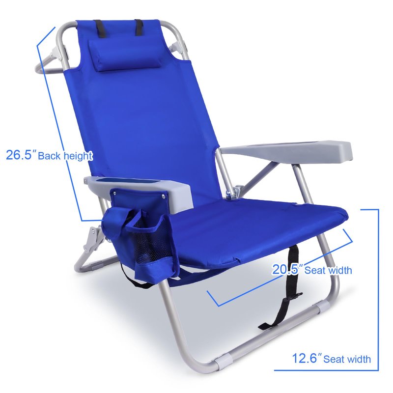 Yestomo Beach Chair with Backpack Straps, Heavy Duty Backpack Beach Chairs for Adults with 5 Positions, Lay Flat Beach Chair with Large Cooler Pouch, Support to 350LBS
