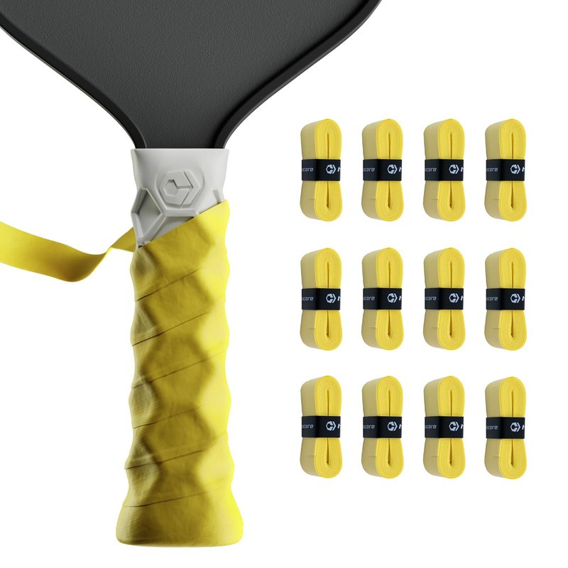 Hesacore Hesatac Overgrip Tape – 12 Pack – Yellow – for Pickleball, Padel & Tennis – Sweat Absorbing, Soft, Anti-Slip, Stretchable Overgrip