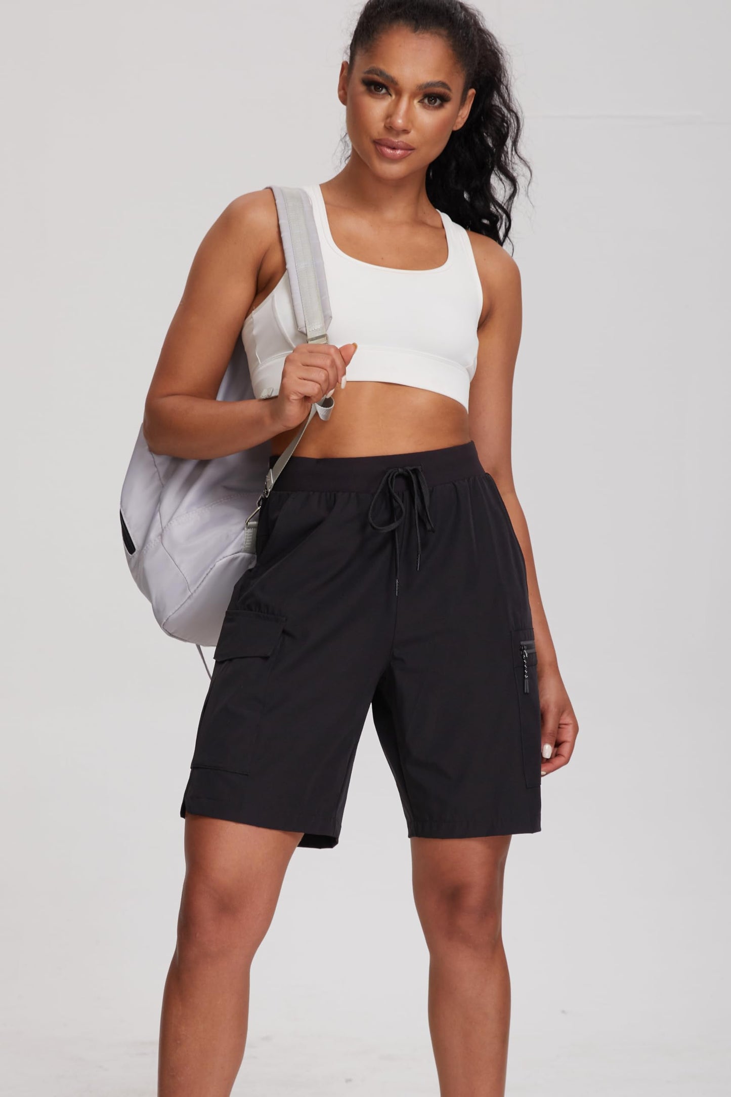 Oalka Women's Hiking Shorts Lightweight Zipper Pockets Cargo Quick Dry Summer Shorts Black XL