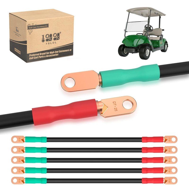 10L0L Golf Cart Battery Cables 4 Gauge 14" for Yamaha G2 G8 G9 (36V), Club Car DS 1995-up (48V), Club Car DS 1981-up (36V) - Pure Copper Wires with Heat Shrink Terminals