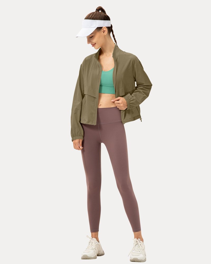 Locachy Women's Lightweight Zip Up Athletic Jacket Stand Collar Windproof Sun Protection Workout Outdoor Jacket Camel XS