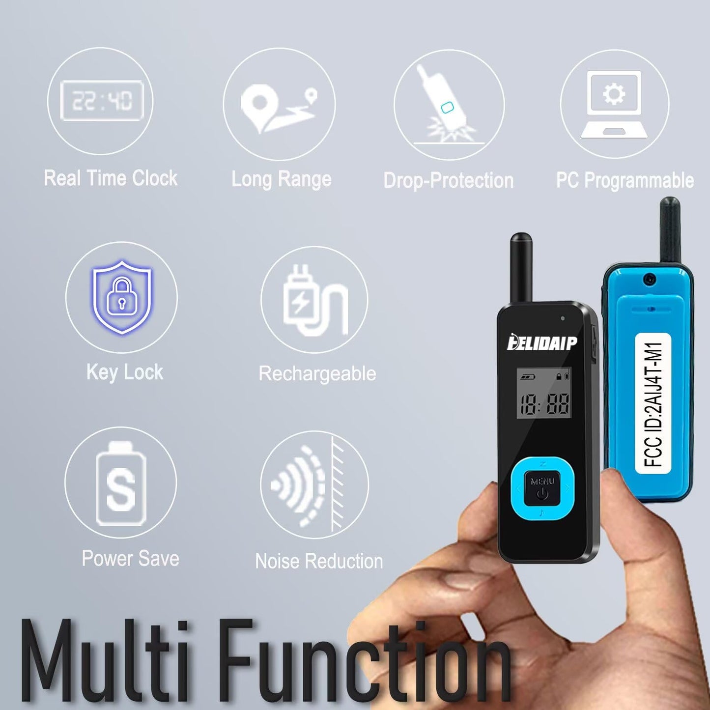 ELIDAIP T-M1 2-Pack Super Mini Walkie Talkies with Earpieces LCD Display