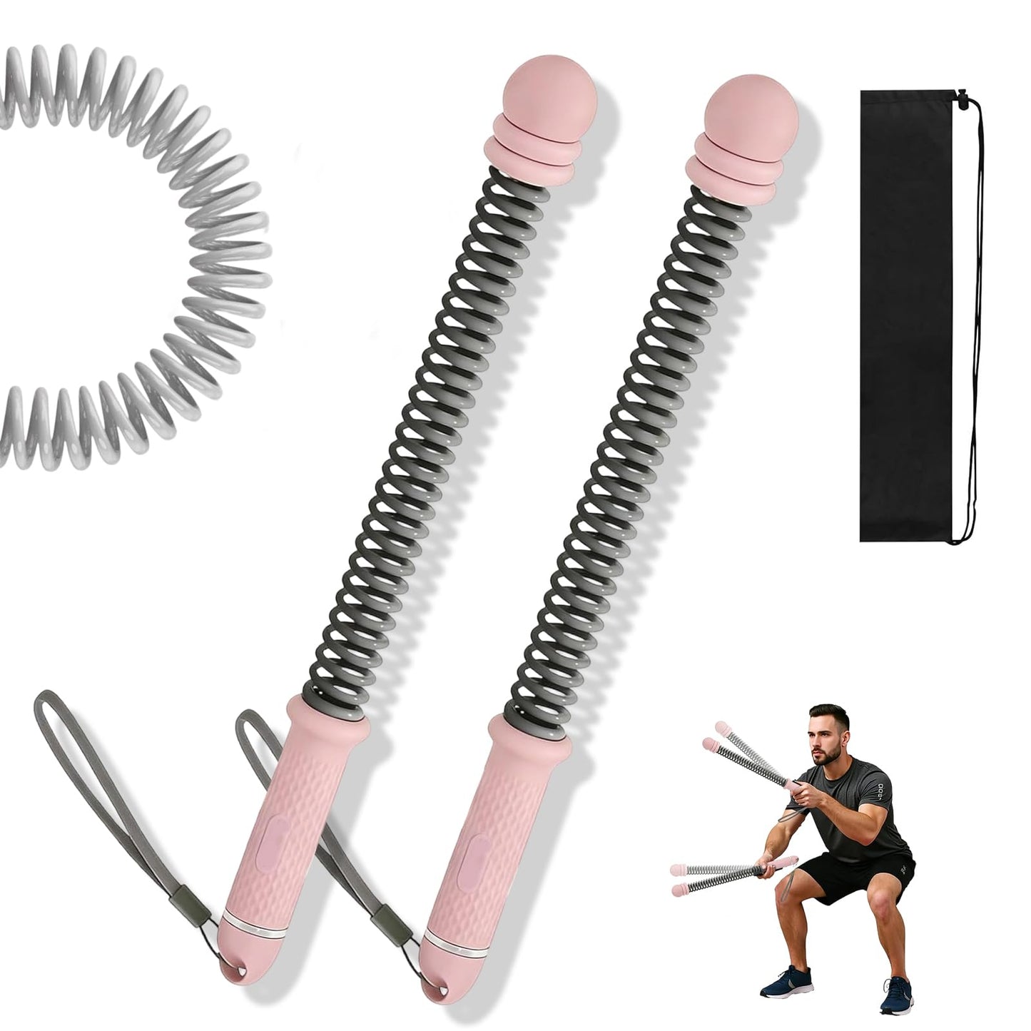 Adjustable Ropeless Battle Ropes Trainer, Weighted Cordless Battle Ropes for Home Gym, Portable Workout Ropes for Strength Training, Anaerobic & Full Body Exercise (Pink)
