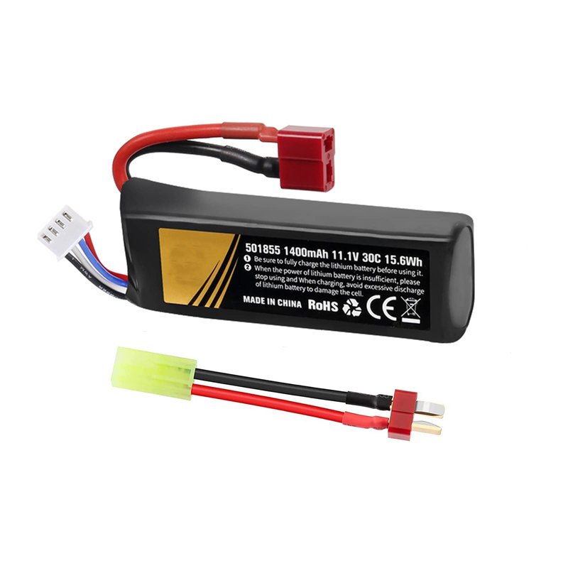 11.1V lipo Airsoft Battery 1400mAh 30C Rechargeable Hobby batteries with T Plug to Mini Tamiya Cable JST XH Connector Universal 11.1 Battery for electric Airsoft Guns splat ball gun Rifle Model
