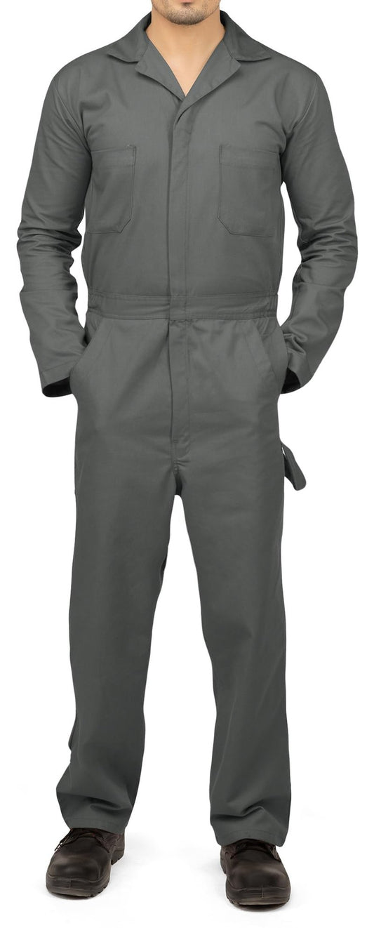 NY Threads Men’s Twill Coverall Relaxed Fit Long Sleeve Utility Work Wear, Small, Grey