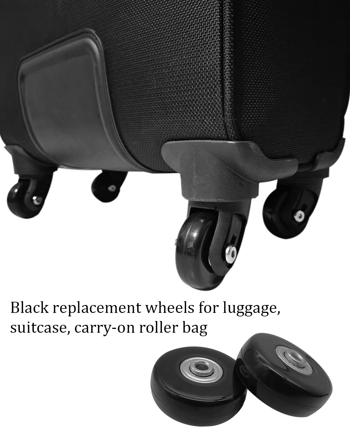 Luggage Replacement Wheels - 50 x 18mm, 8pcs Black Rubber Suitcase Wheels Repair Kit, Smooth Replacement Parts for Carry-on Roller Bags and Trolleys