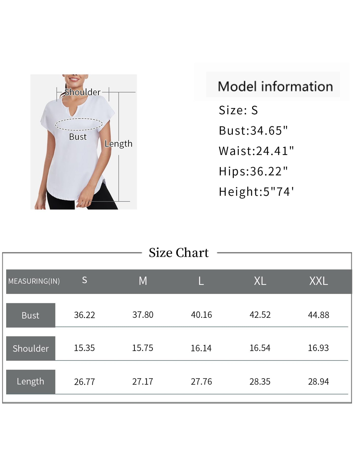 Absttith Tunic Workout Tops Women's Short Sleeve Sportt Shirts V Neck Exercise Yoga Tee Curved Hem White X-Large