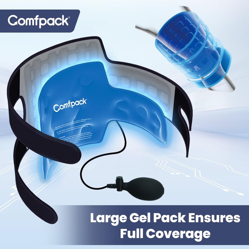 Comfpack Large Ice Pack for Back Pain Relief with Compression Air Pump, Lumbar Support Brace with Hot Cold Therapy Gel Pack for Sciatica, Coccyx, Scoliosis Herniated Disc, Spine Surgery