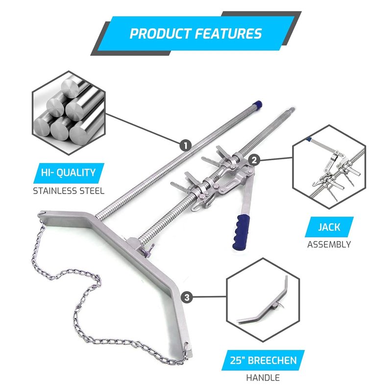 Calf Puller - 65” Surgical Tool for Enhanced Calving Efficiency | Ergonomic Design, Precision Ratchet, Multiple Hooks, Stainless Steel