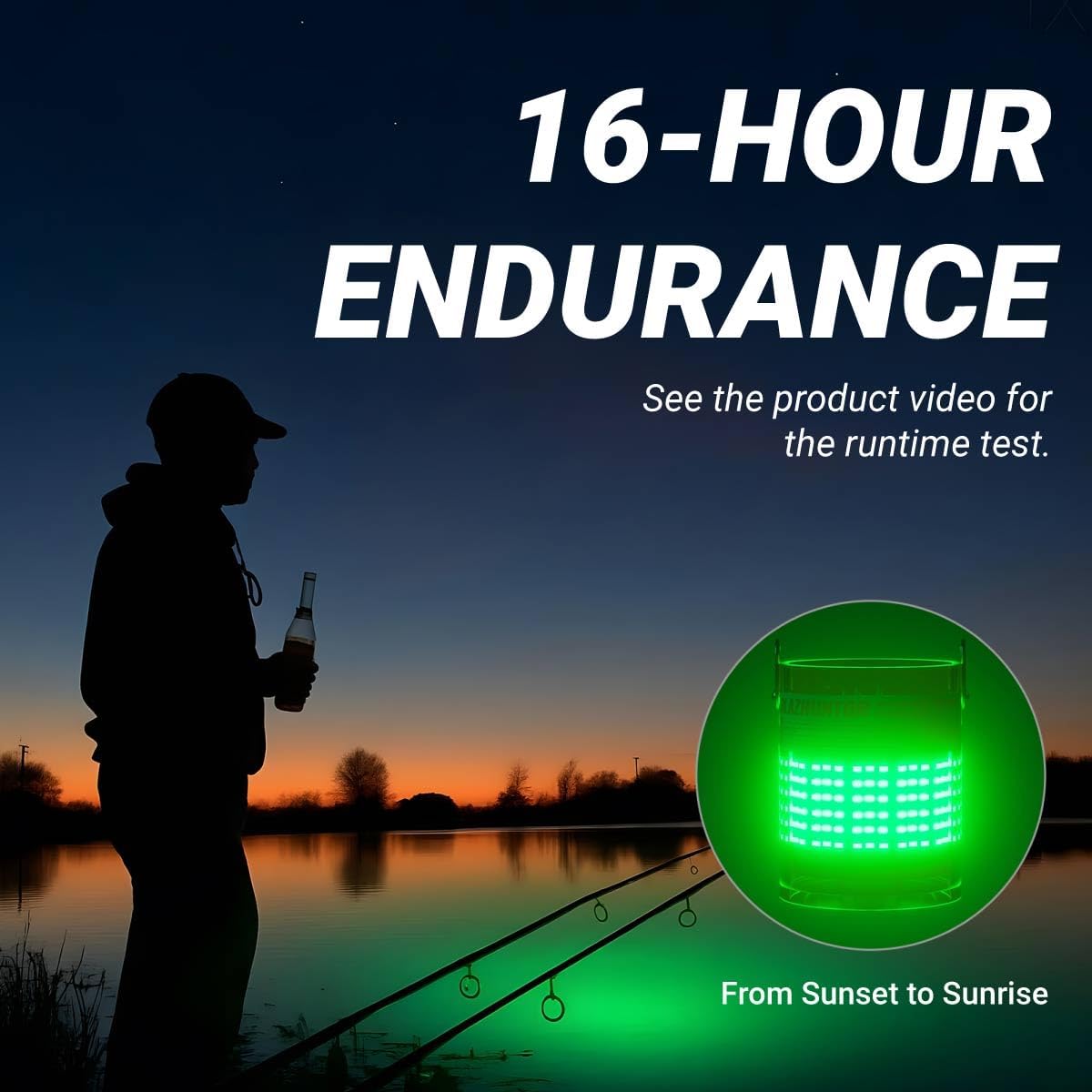 Rechargeable Underwater Fishing Light - Auto On in Water, 16000lm Brightness | IP68 Waterproof, Cordless for Night Fishing