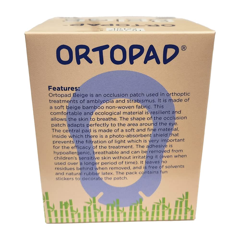 Ortopad® Bamboo Beige Eye Patches, Regular Size, 2 Boxes (100 Patches), Stickers Included