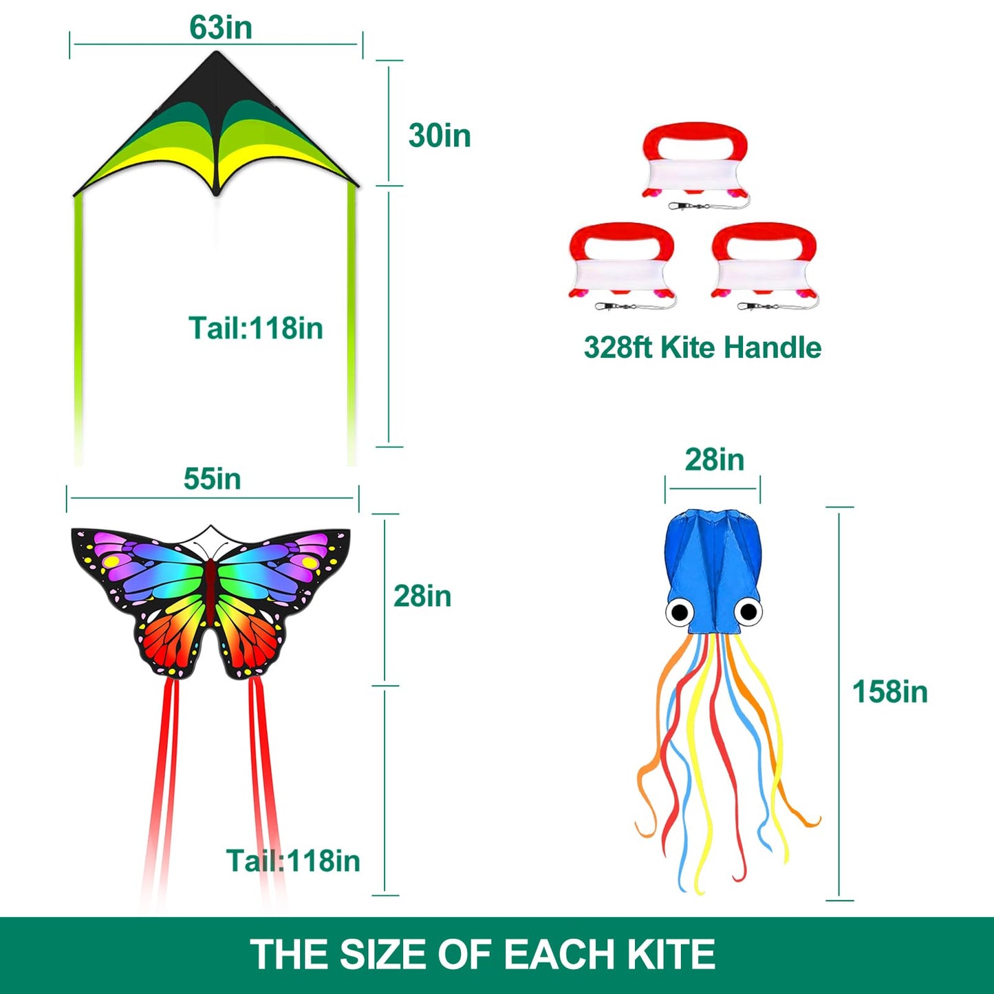 3 Pack Kite Set for Adults, Easy to Fly Beach Kites for Kids Ages 4-12