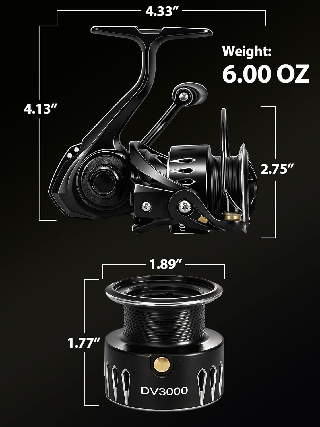 Lightweight Spinning Fishing Reel - Sealed Carbon Fiber, 20 LB Max Drag | 5.2:1 Gear Ratio, CNC Aluminum Spool, 1000-5000 Series