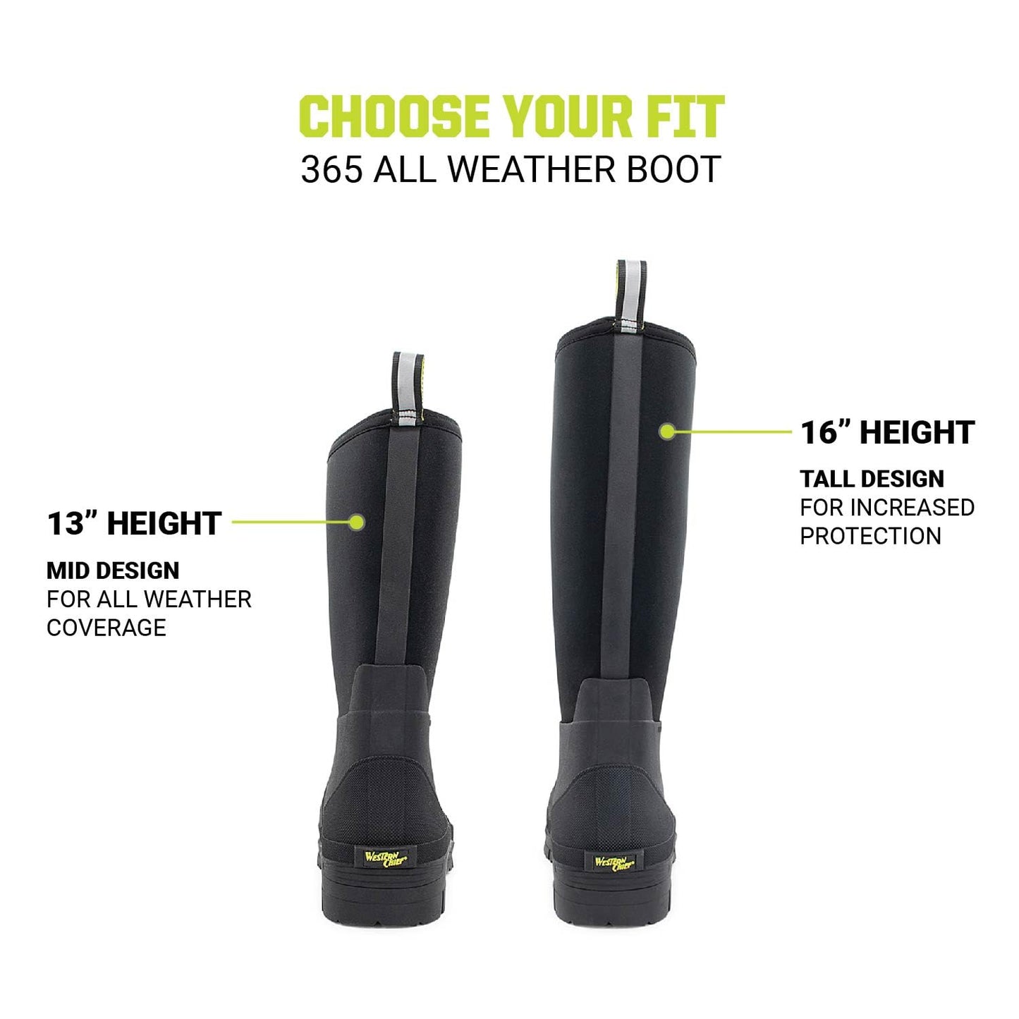 Western Chief Men's 365 Neoprene Rain Boots for Men - 100% Waterproof Rubber Boots for Men with Anti-Slip Outsole - Cold-Rated Muck Boots for Women for All-Weather Protection, Tall, Black, 10