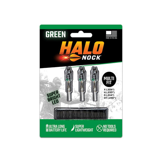 Halo Nock FIT Lighted Nocks for Archery & Bowhunting, Fits .204, 233, & .244-.246 Internal Diameter Arrows, Green, 3-Pack