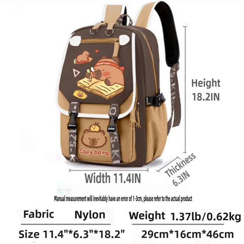 Cute Pink Capybara Backpack with Chic Case and More Pins Ita Bag Kawaii Cartoon Large Capacity Mochila De Capybara (Brown3)
