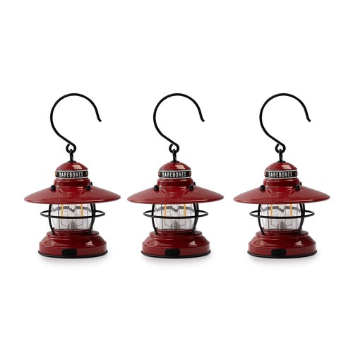 Barebones Edison Mini Lantern – 3 Packs Red, Vintage LED Camping Lantern with Adjustable Brightness – Compact Weatherproof Outdoor Light for Hiking, Tents, Fishing, and Home Decor