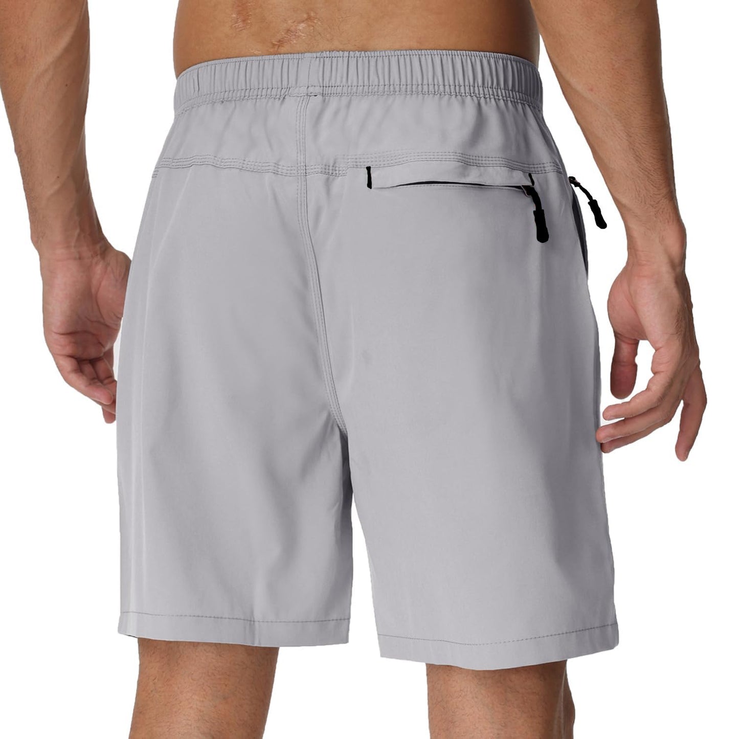 Rapoo Mens Elastic Waist Shorts Mens Gym Workout Athletic Shorts 7 Inch Inseam with Zipper Pockets Summer Quick Dry Lightweight Breathable Sports Running Shorts for Men LightGray XL