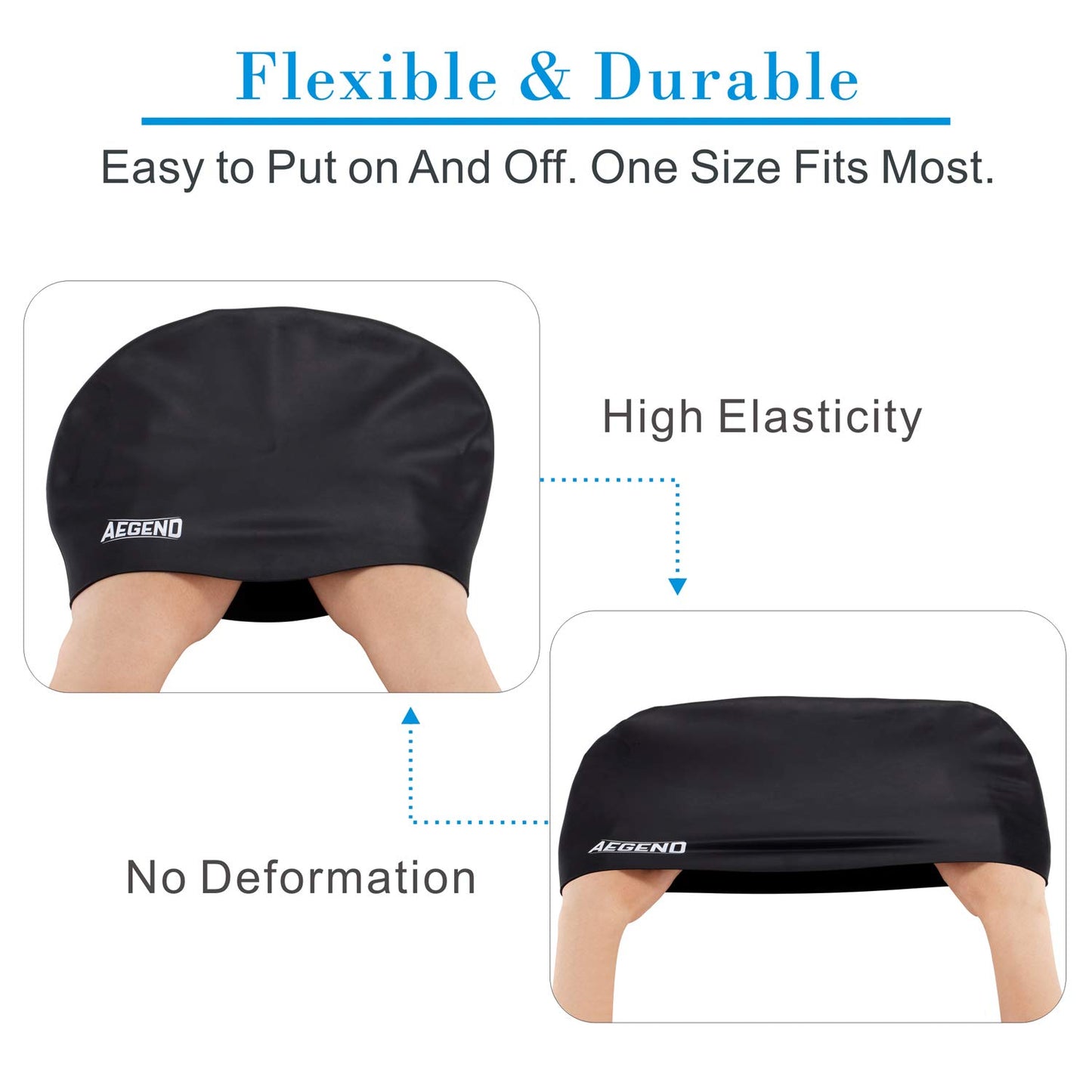 Aegend Swim Caps for Long Hair (2 Pack), Durable Silicone Swimming Caps with Spacious Space for Women Men Adults, Easy to Put On and Off, Black