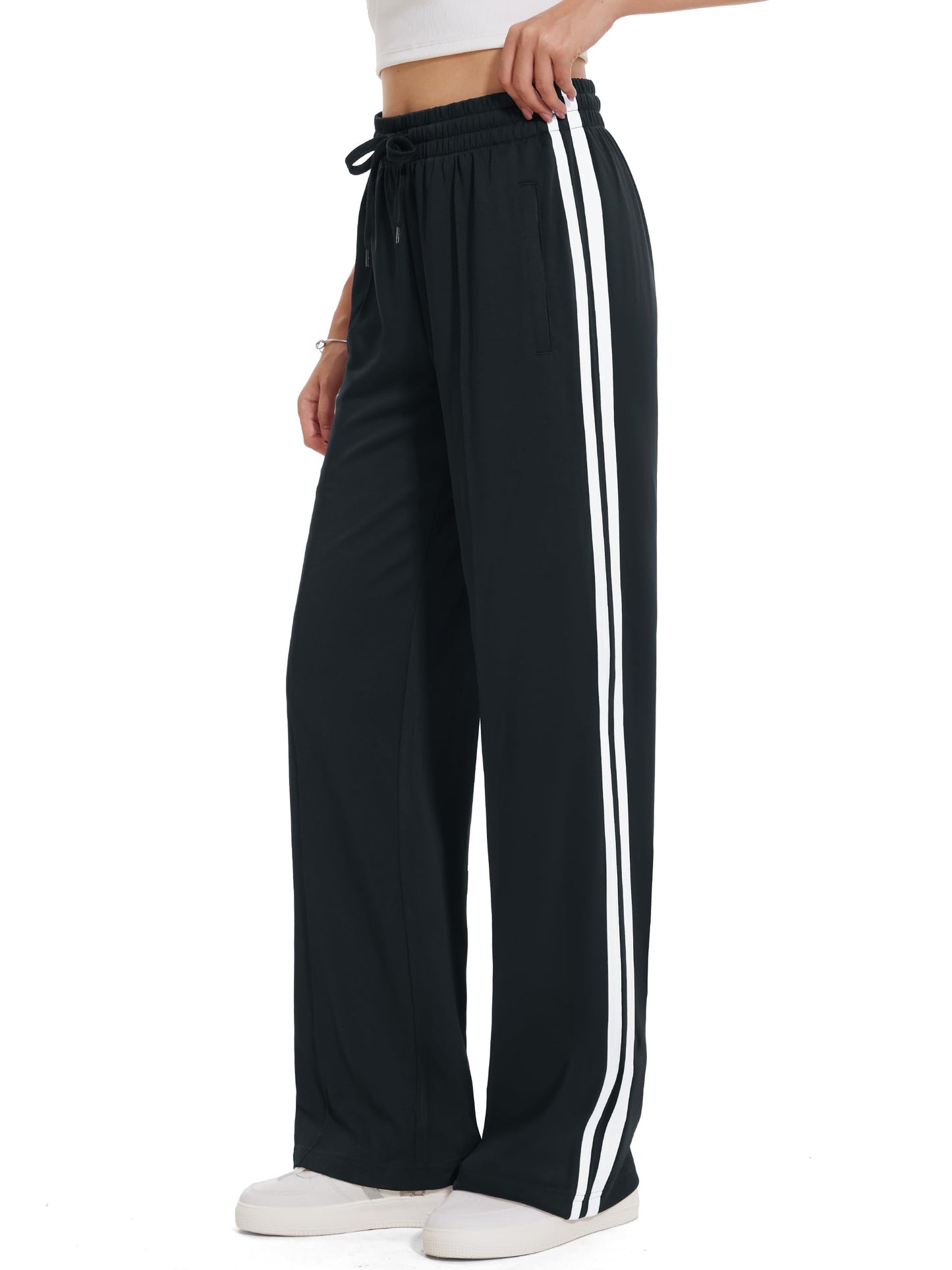 Tapata Women's 30" Inseam Regular Track Pants Loose Straight Leg Jogging Sweatpants Warm-Up Sports Athletic Running, Black, L