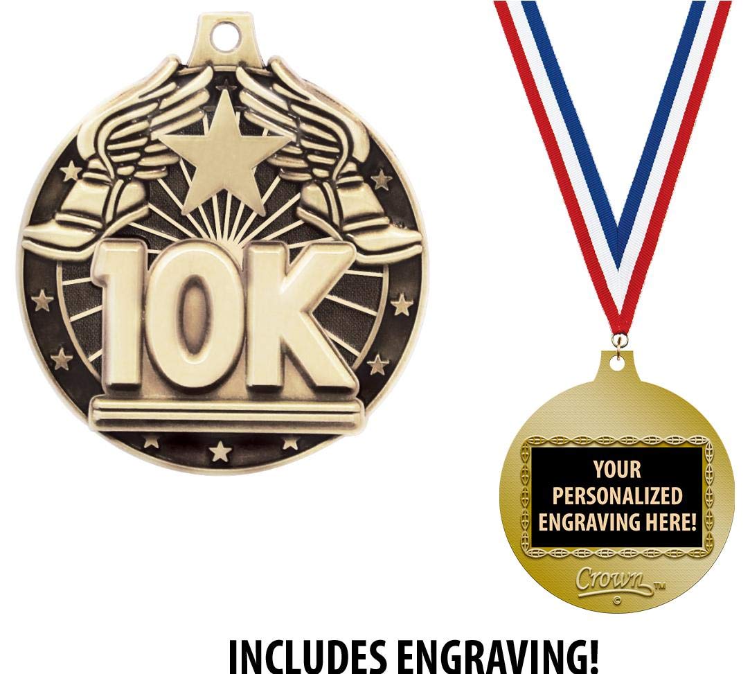 10K Medals, 2" Gold 10K Race Medal Award with Free Custom Engraving 100 Pack