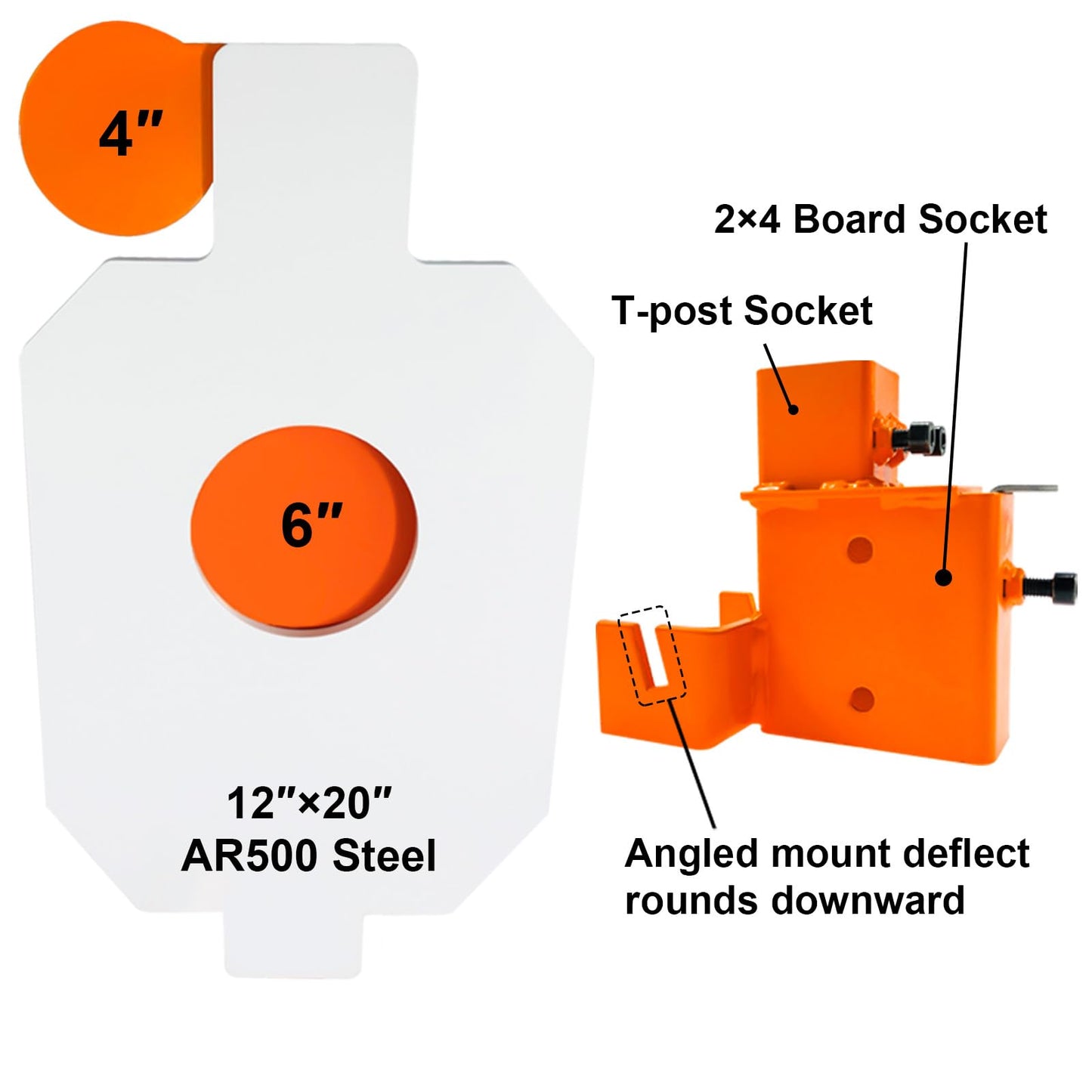 Highwild AR500 Steel Hostage Target 12" x 20" x 3/8" Armored Steel Bullseye Reactive IDPA Shooting Target with 2X4 T-Post Bracket