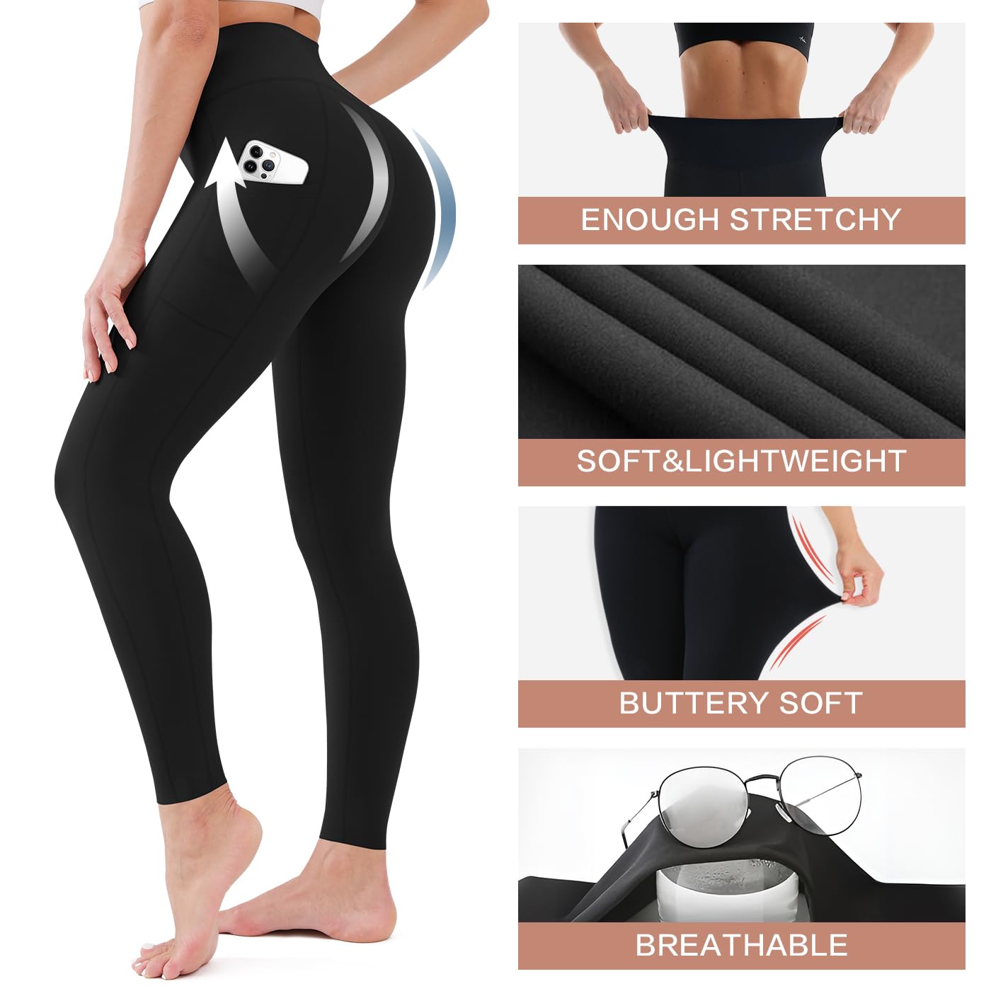 4 Pack High Waisted Leggings for Women - No See Through Tummy Control Cycling Workout Yoga Pants Reg & Plus
