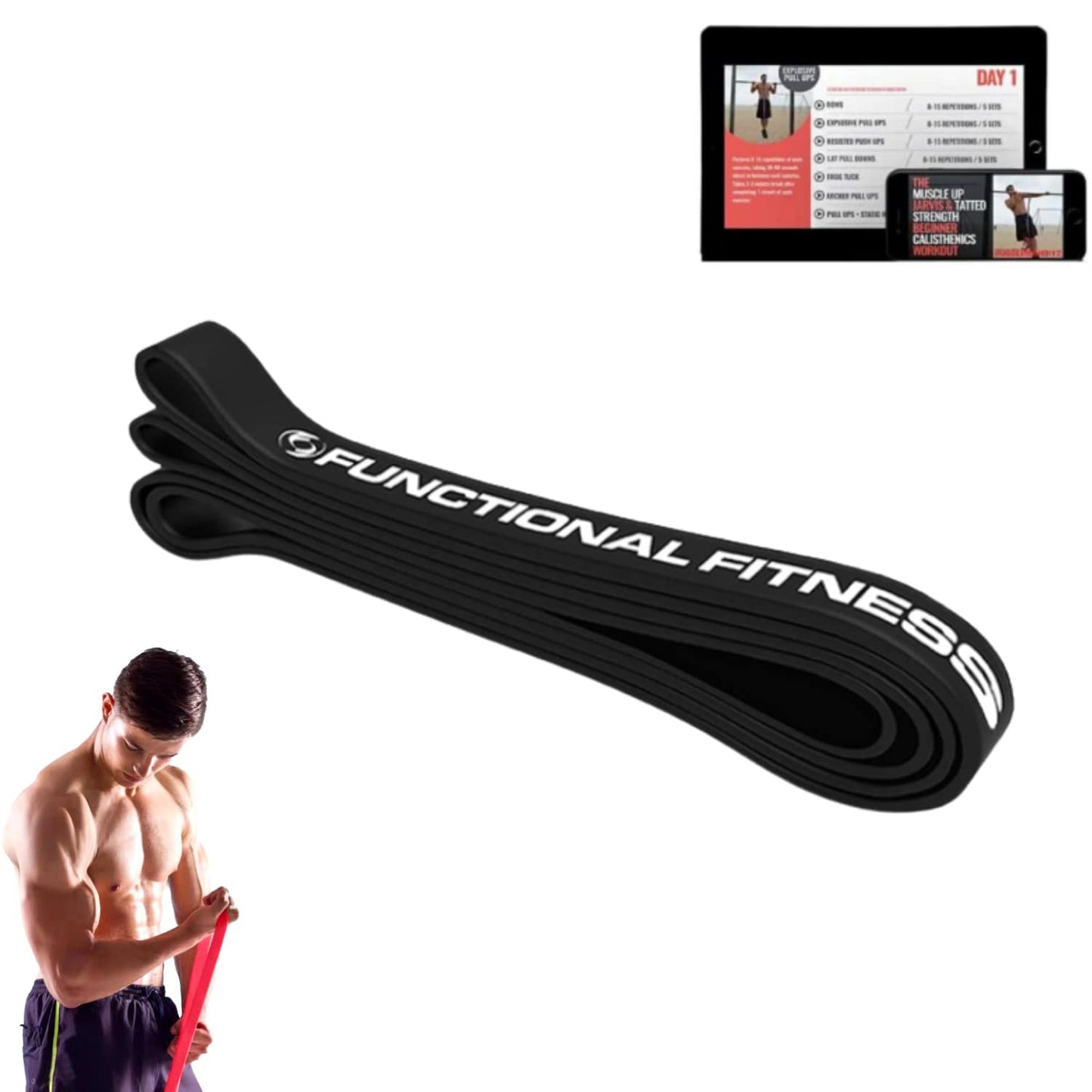 Rubberbanditz- Functional Fitness Pull Up Assistance Bands -Resistance Heavy Duty Workout Exercise Cross Training Stretch Fitness Bands Assist Set for Body, Instruction Guide (Black: 7/8" 30-50 lbs.)