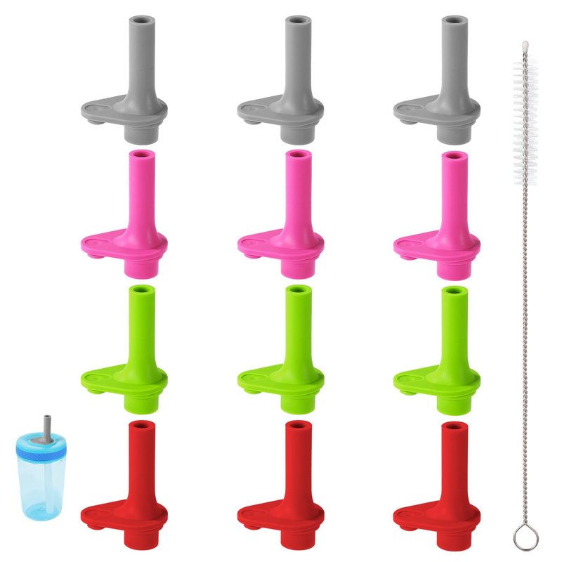 Goktvai 12pcs Replacement Bite Valves with Cleaning Brush for Zak Designs Kelso 15oz Water Bottle, BPA-Free Silicone Mouthpiece Reusable Straw Cup Parts (Gray, Rosy Red, Green, Red)