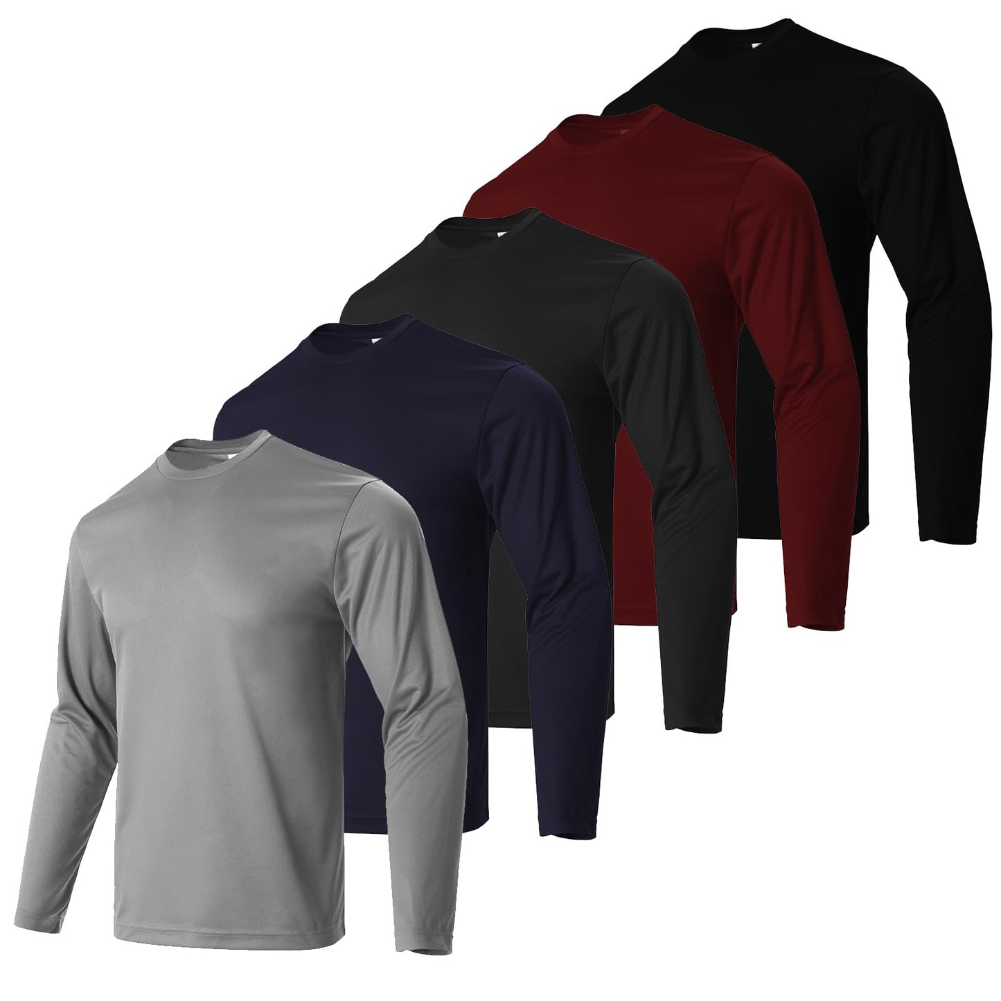 Facitisu 5 Pack Mens Long Sleeve T-Shirts Casual Crew Neck Tee Shirt Summer Soft Running Swimming Cycling Fishing Tops