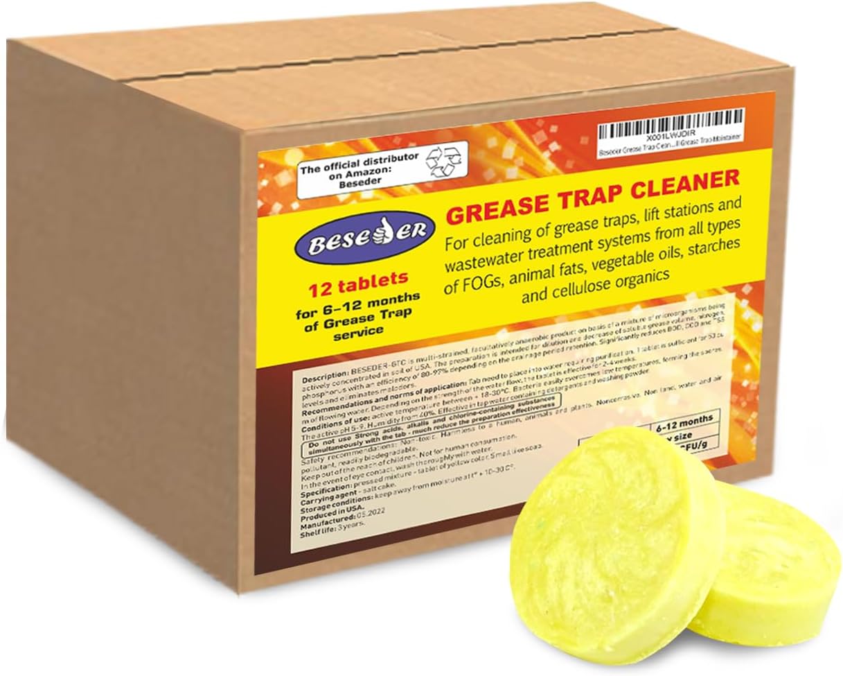 Grease Trap Cleaner - Powerful Odor Eliminator for Kitchen & Restaurant Use | 12-Pack