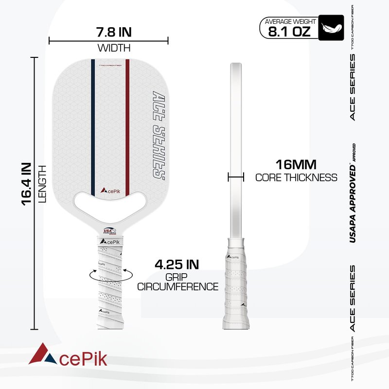 Acepik T700 Raw Carbon Fiber Edgeless Pickleball Paddle | 16mm Core for Refined Control | Aero Throat Design for Faster Swing Speed | USAPA Approved