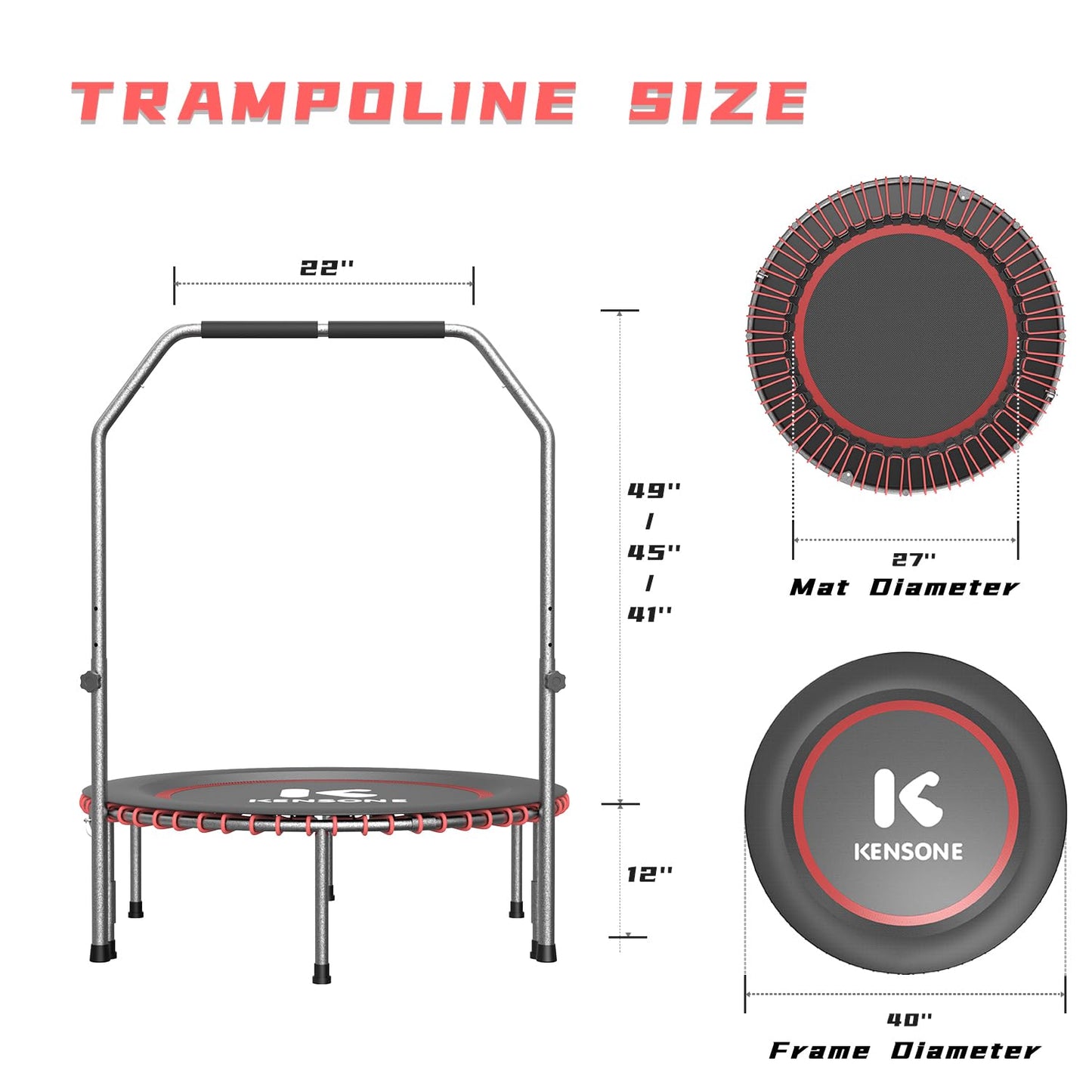 K KENSONE 40" Low-Impact Rebounder Trampoline for Adults with Bungee 450LBS