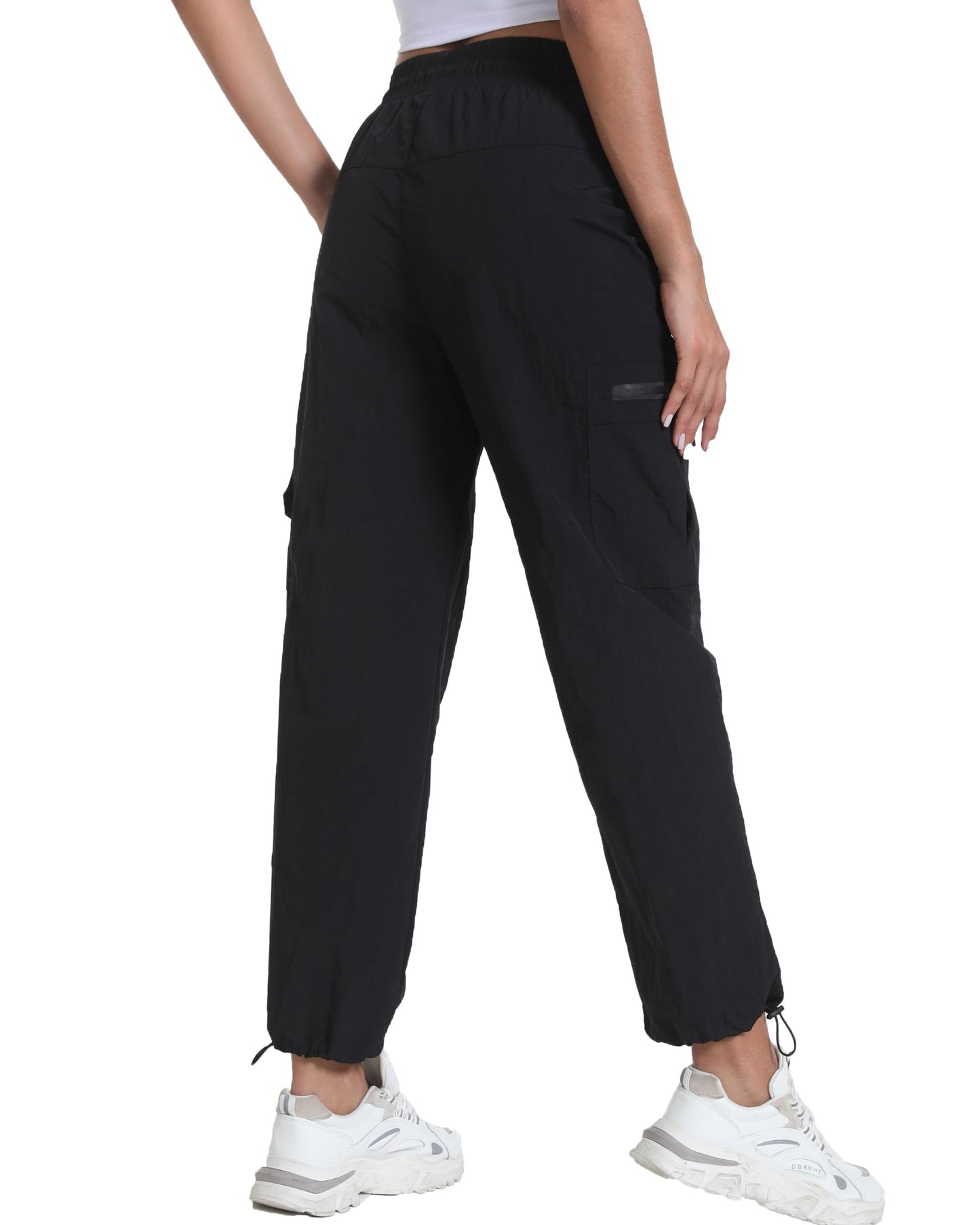 Yoglegins Women's Lightweight Hiking Joggers with Pockets - Water Resistant Cargo Pants for Outdoor Workouts Camping (Black Straight, Medium)